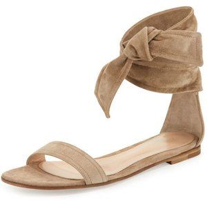 Gianvito Rossi Suede Ankle-Tie Flat Sandal